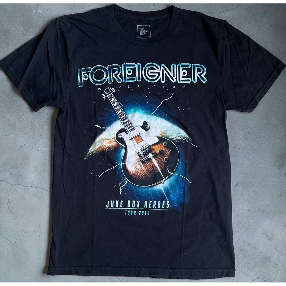 Foreigner Juke Box Heroes World Tour 2018 T-Shirt Mens Small Black Graphic Tee